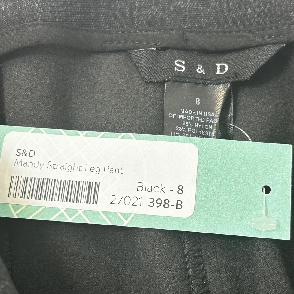 S&D Mandy Straight Leg Pants Black Size 8 Flat Front Zipper Closure Made‎ in USA